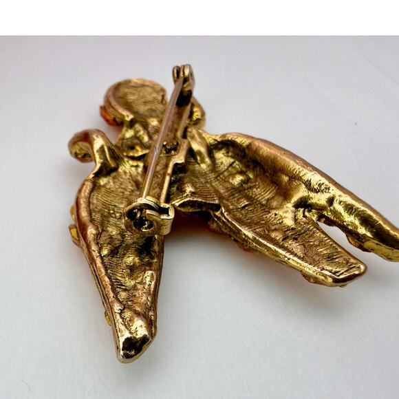 Vintage 60s Poodle Brooch High Dome Topaz Rhinestone Pin - Picture 8 of 10